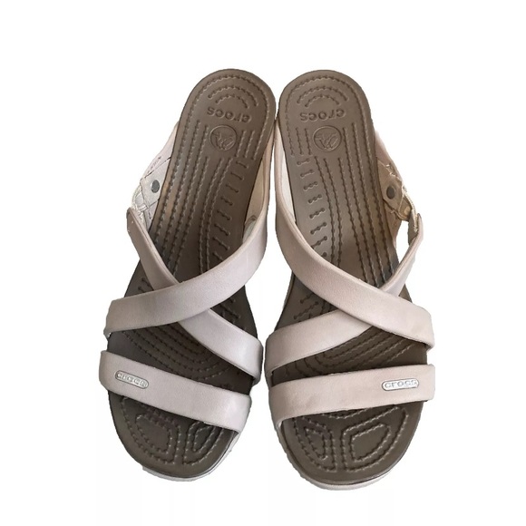 Crocs Womens Cyprus IV Gray/brown Two Tone 4” Heel Comfort Sandals Shoes Size 8 - Picture 4 of 12